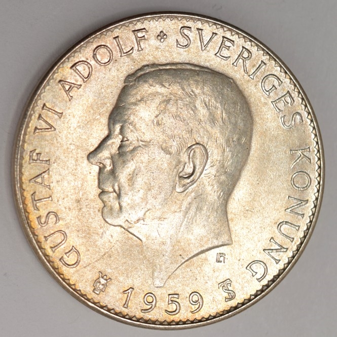 1959 TS Sweden 5 Kronor Silver Gustaf VI Adolf Constitution