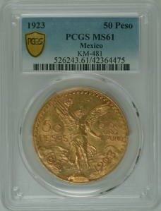 1923 Mexico 50 Pesos - Centenario With Denomination - PCGS