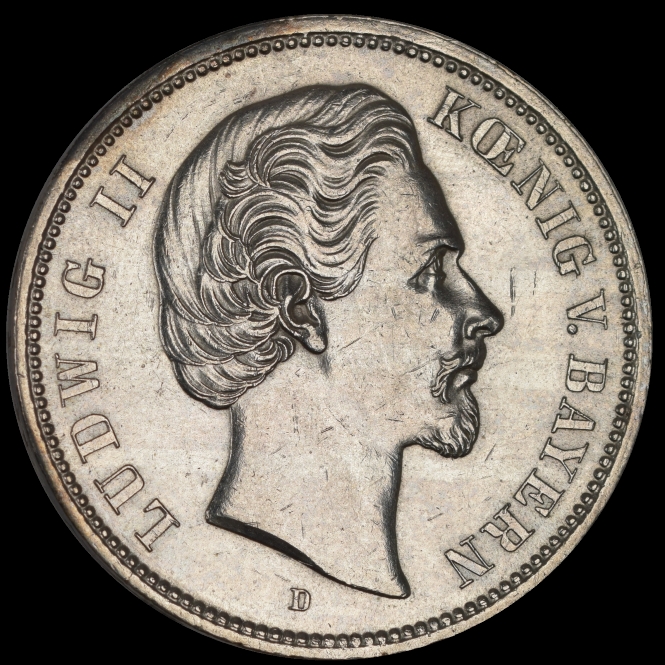 1874D German States Bavaria top KM896 Silver Crown Sized European Collectors Coin Ludwig II scarce Date Collectible