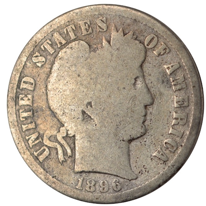 1896-S U.S. 10¢ - Barber Silver Dime - G