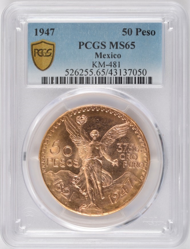 1947 Mexico 50 Pesos (Gold) - Centenario With Denomination - PCGS MS65