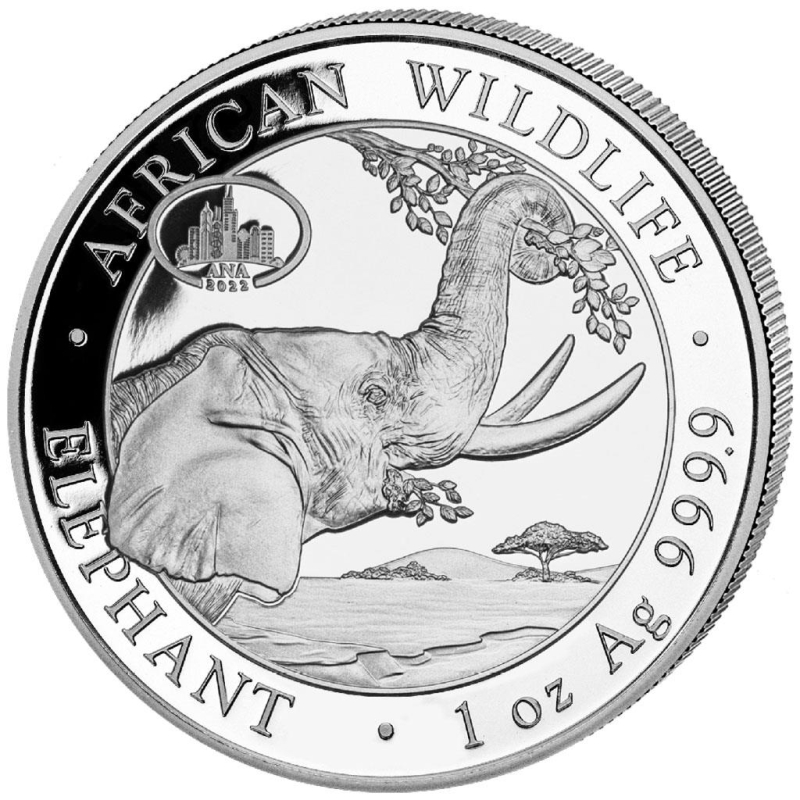 2022 Somalia 100 Shillings - African Wildlife: Elephant (1oz Silver)