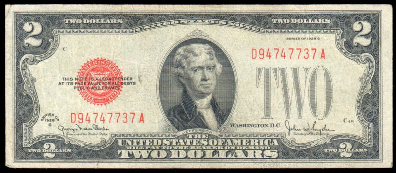 1928-G Series $2 U.S Note - VF