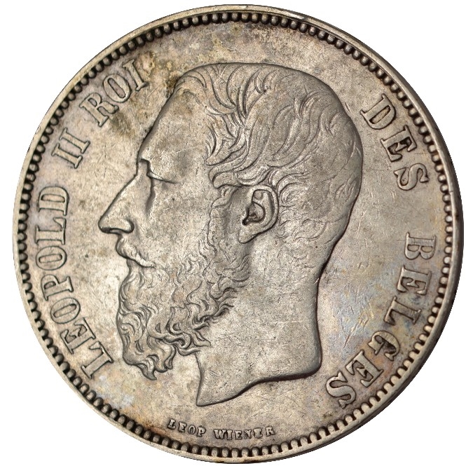 1873 Belgium 5 Francs Léopold Ii Small Head Silver