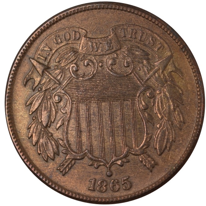 1865 U.S. 2¢ Union Shield (Fancy 5) BU (Cleaned)