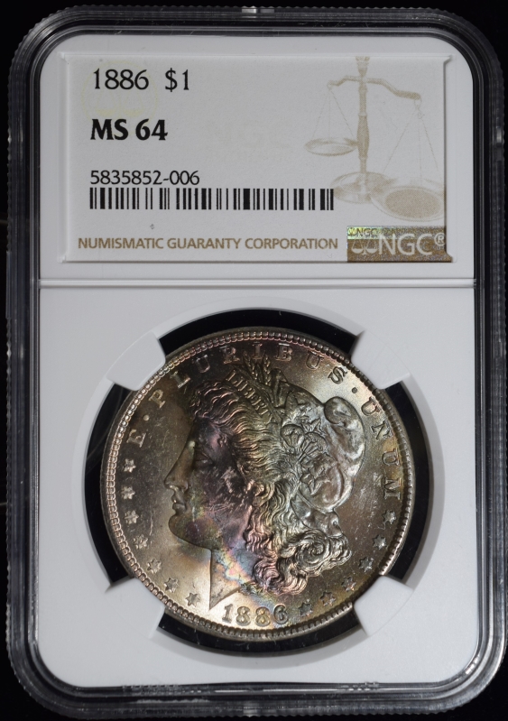 1886 $1 Morgan Silver Dollar Toning! - NGC MS64