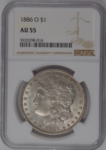 1886-O U.S. $1 - Morgan Silver Dollar - NGC AU55