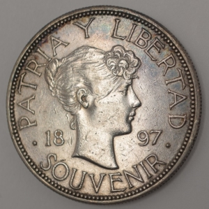 1897 Cuba 1 Peso - Silver Souvenir Peso (Type II)