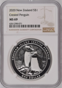 2020 New Zealand $1 - Chatham Island Crested Penguin - NGC MS69